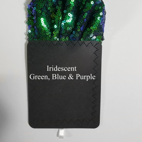New - Men's Sequin Pre-Folded Pocket Square Insert - Iridescent Green & Blue - Picture 5 of 6
